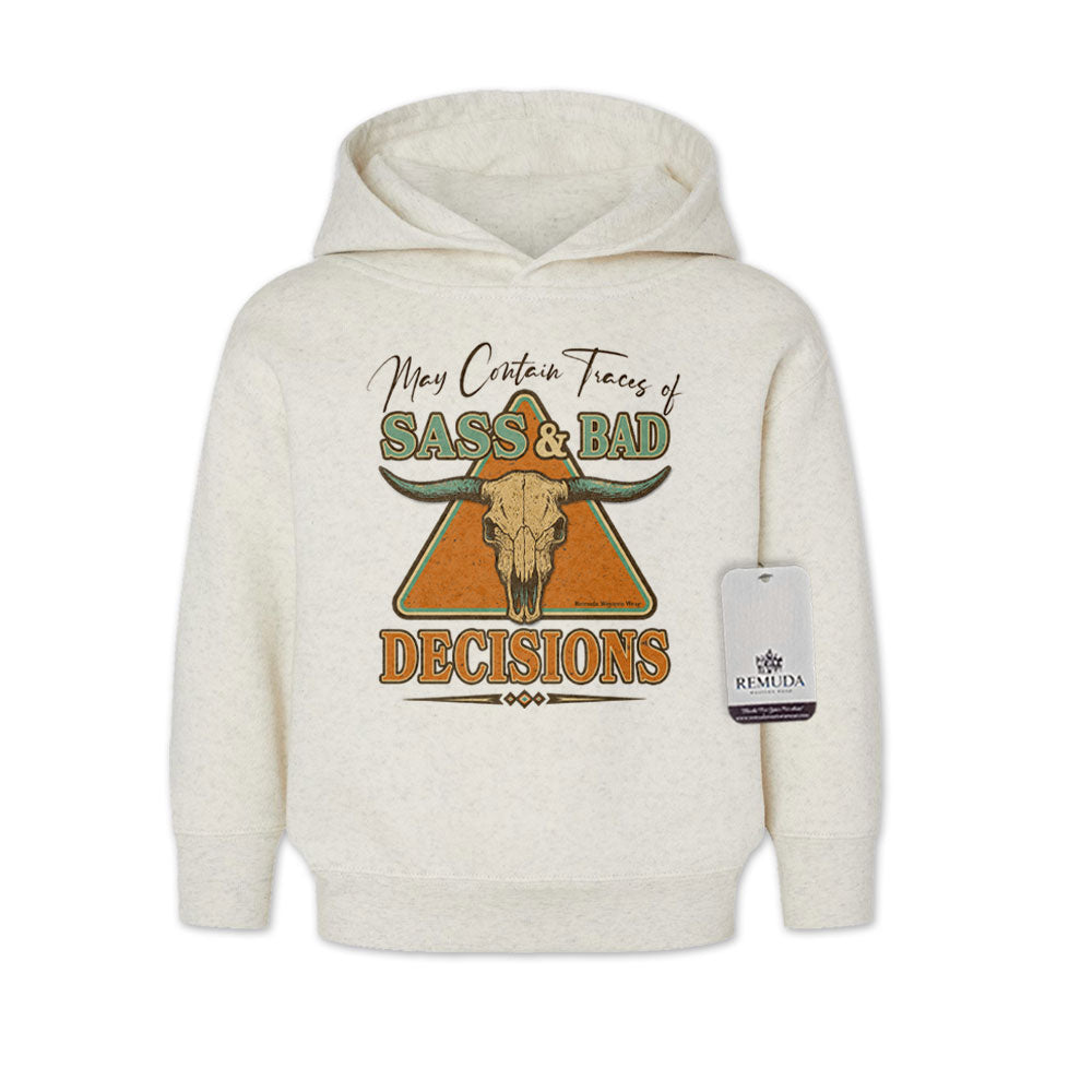 May Contain Traces of Sass & Bad Decisions Toddler Western Pullover Hoodie Oatmeal