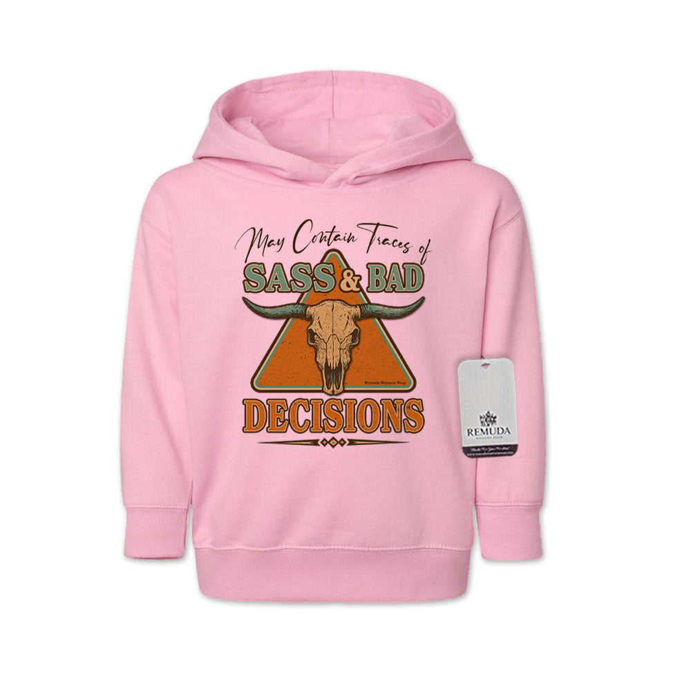 May Contain Traces of Sass & Bad Decisions Toddler Western Pullover Hoodie Pink