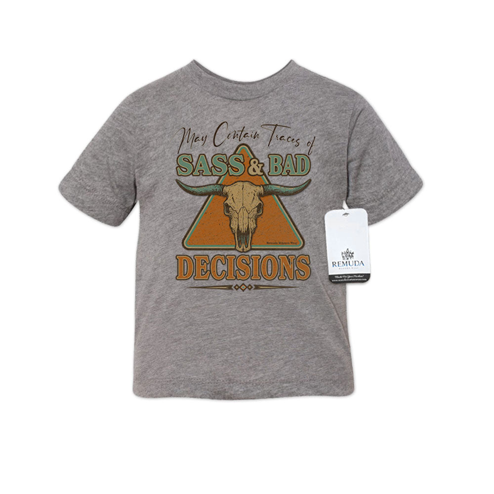 May Contain Traces of Sass & Bad Decisions Western Toddler Tee T-Shirt Gray