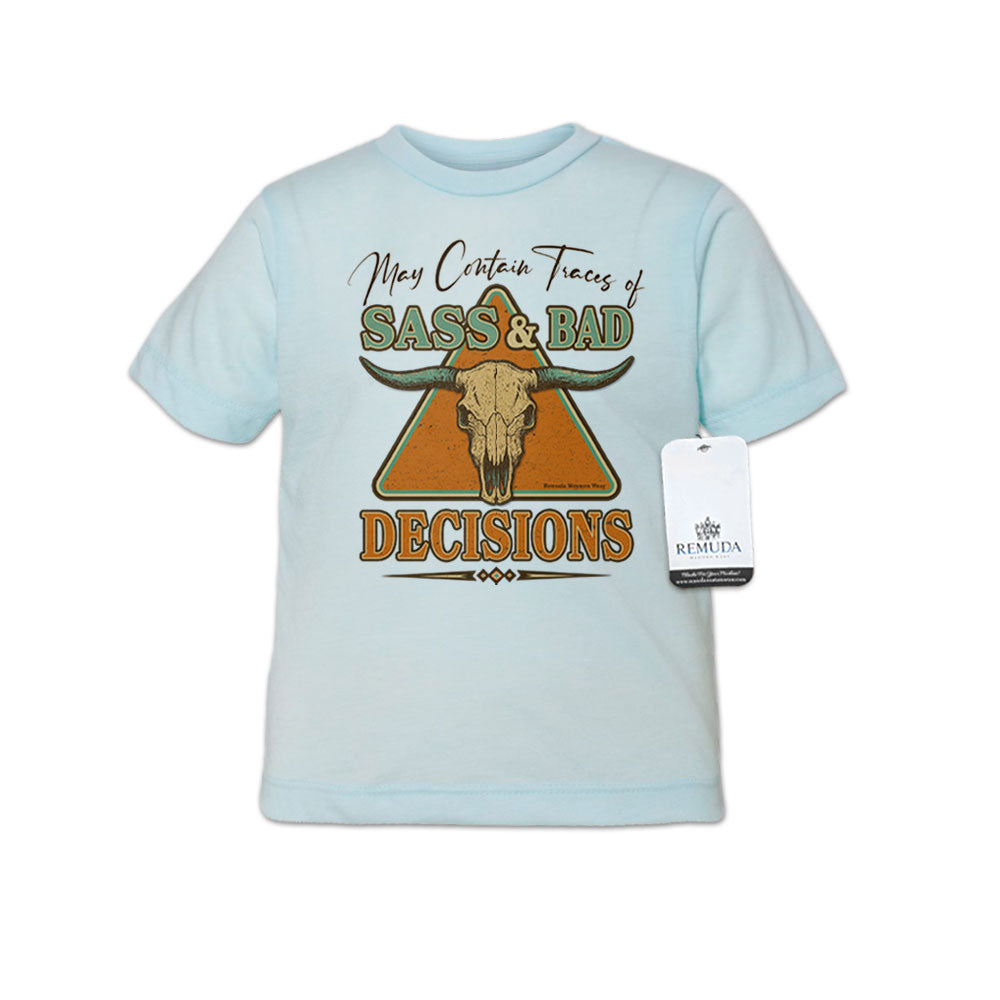 May Contain Traces of Sass & Bad Decisions Western Toddler Tee T-Shirt Light Blue