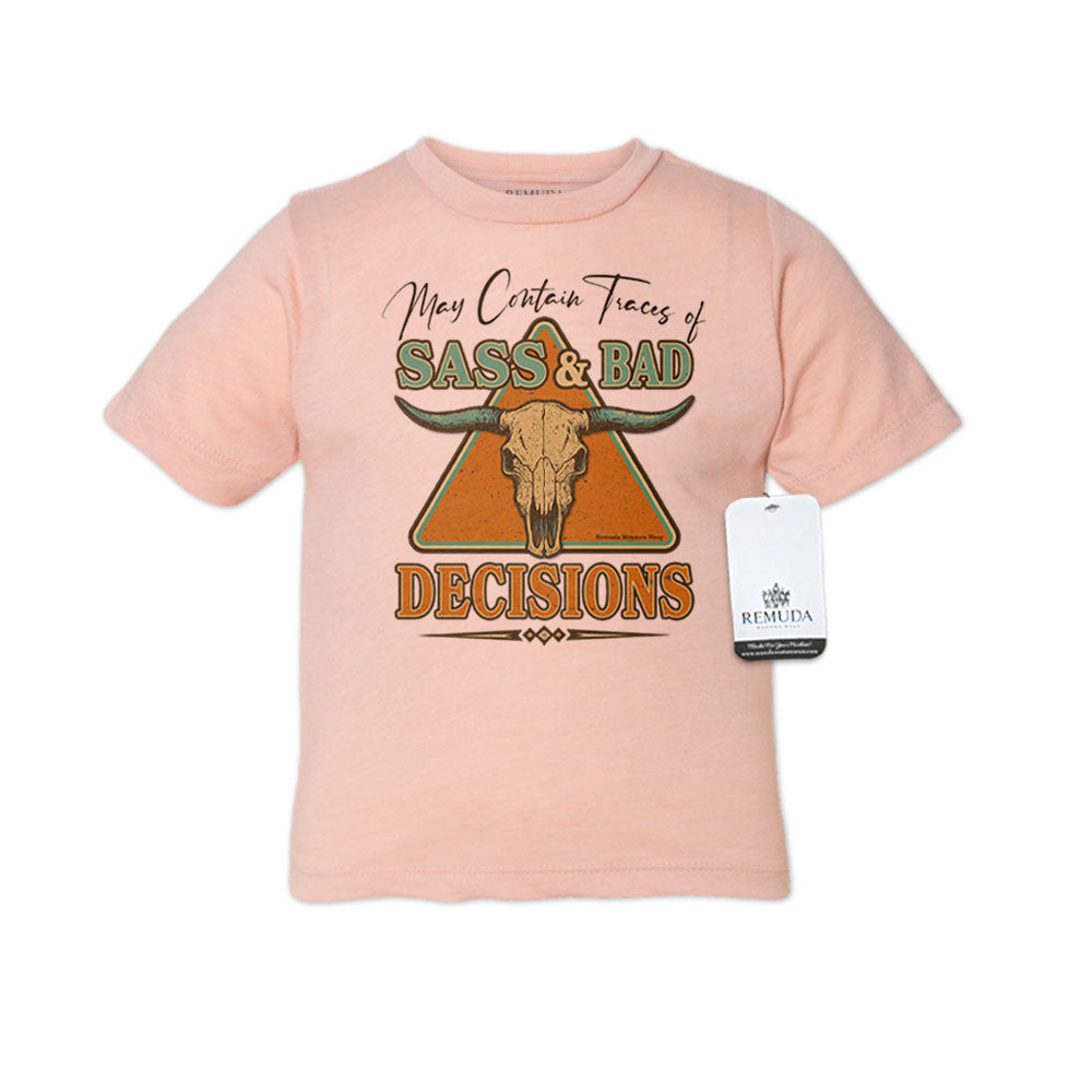 May Contain Traces of Sass & Bad Decisions Western Toddler Tee T-Shirt Peach