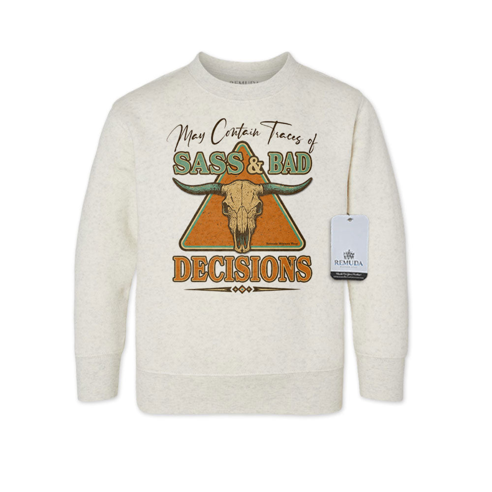 May Contain Traces of Sass & Bad Decisions Western Toddler Sweatshirt Oatmeal