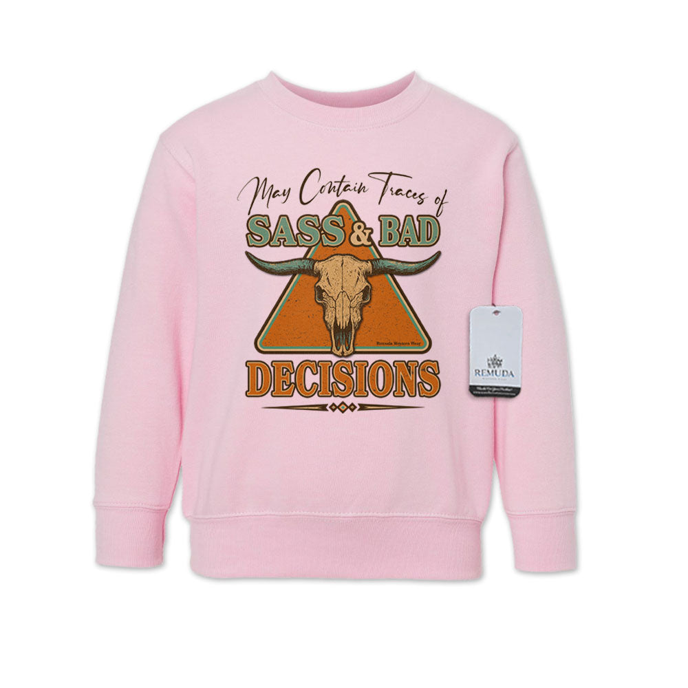 May Contain Traces of Sass & Bad Decisions Western Toddler Sweatshirt Pink