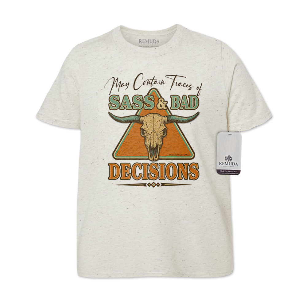 May Contain Traces of Sass & Bad Decisions Youth Western Tee T-Shirt Oatmeal