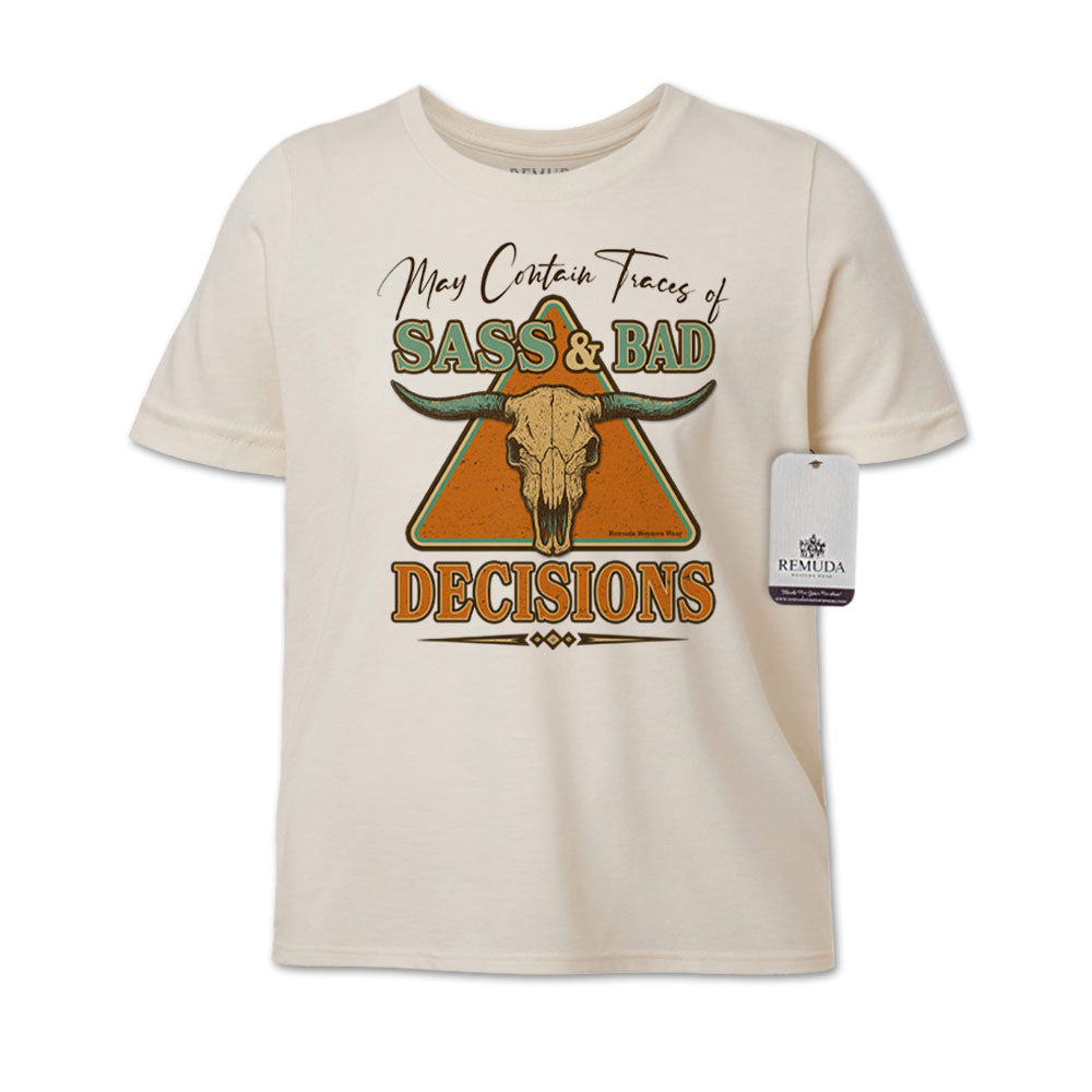 May Contain Traces of Sass & Bad Decisions Youth Western Tee T-Shirt Solid Natural