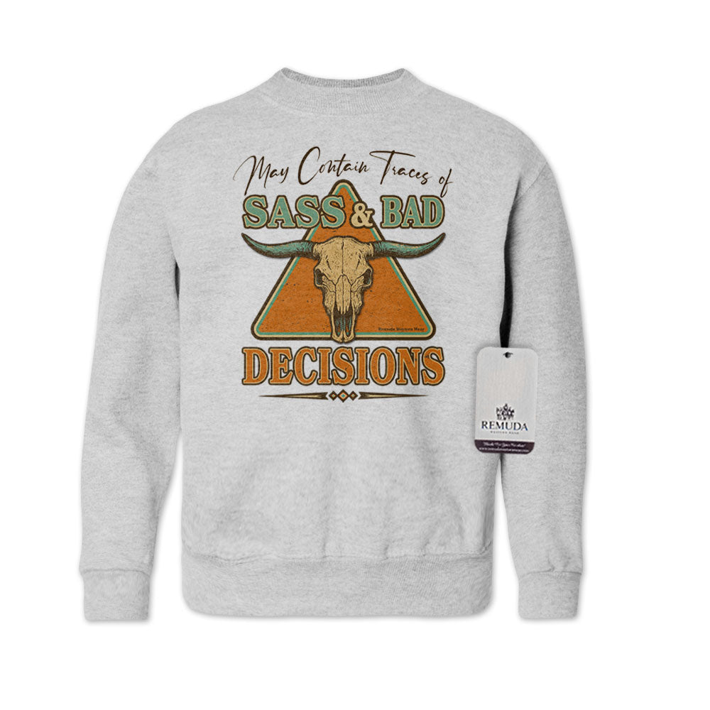 May Contain Traces of Sass & Bad Decisions Western Youth Sweatshirt Ash Gray