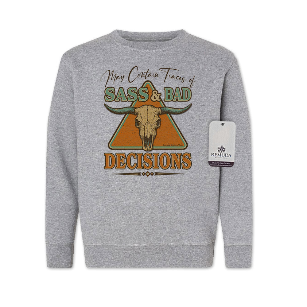 May Contain Traces of Sass & Bad Decisions Western Youth Sweatshirt Gray