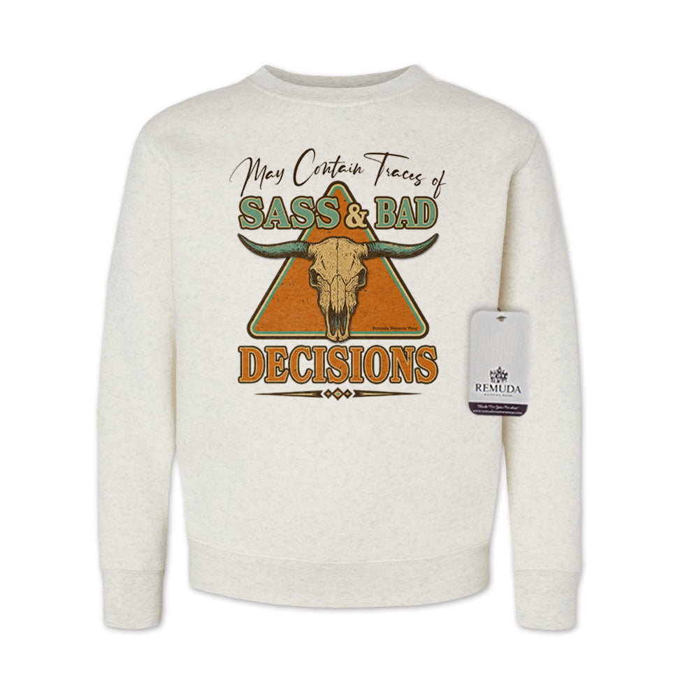 May Contain Traces of Sass & Bad Decisions Western Youth Sweatshirt Oatmeal