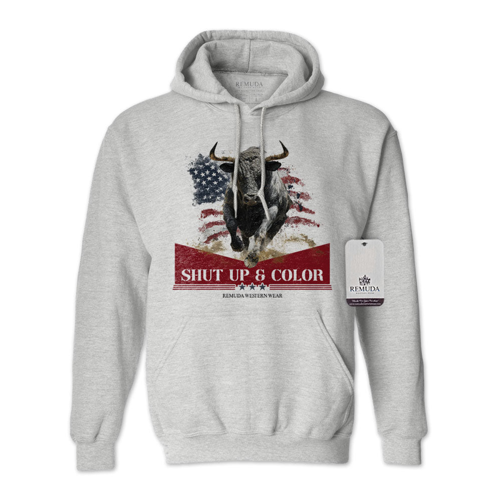 Shut Up & Color Patriotic Adult Unisex Western Hoodie Ash Gray