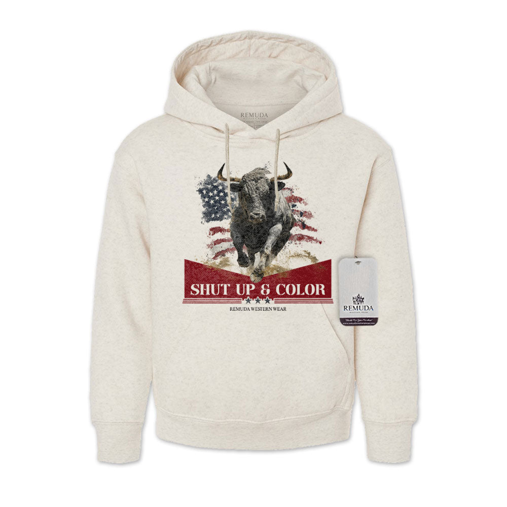 Shut Up & Color Patriotic Adult Unisex Western Hoodie Sport Oatmeal