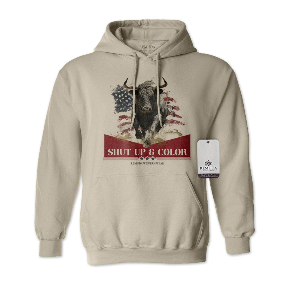 Shut Up & Color Patriotic Adult Unisex Western Hoodie Sand