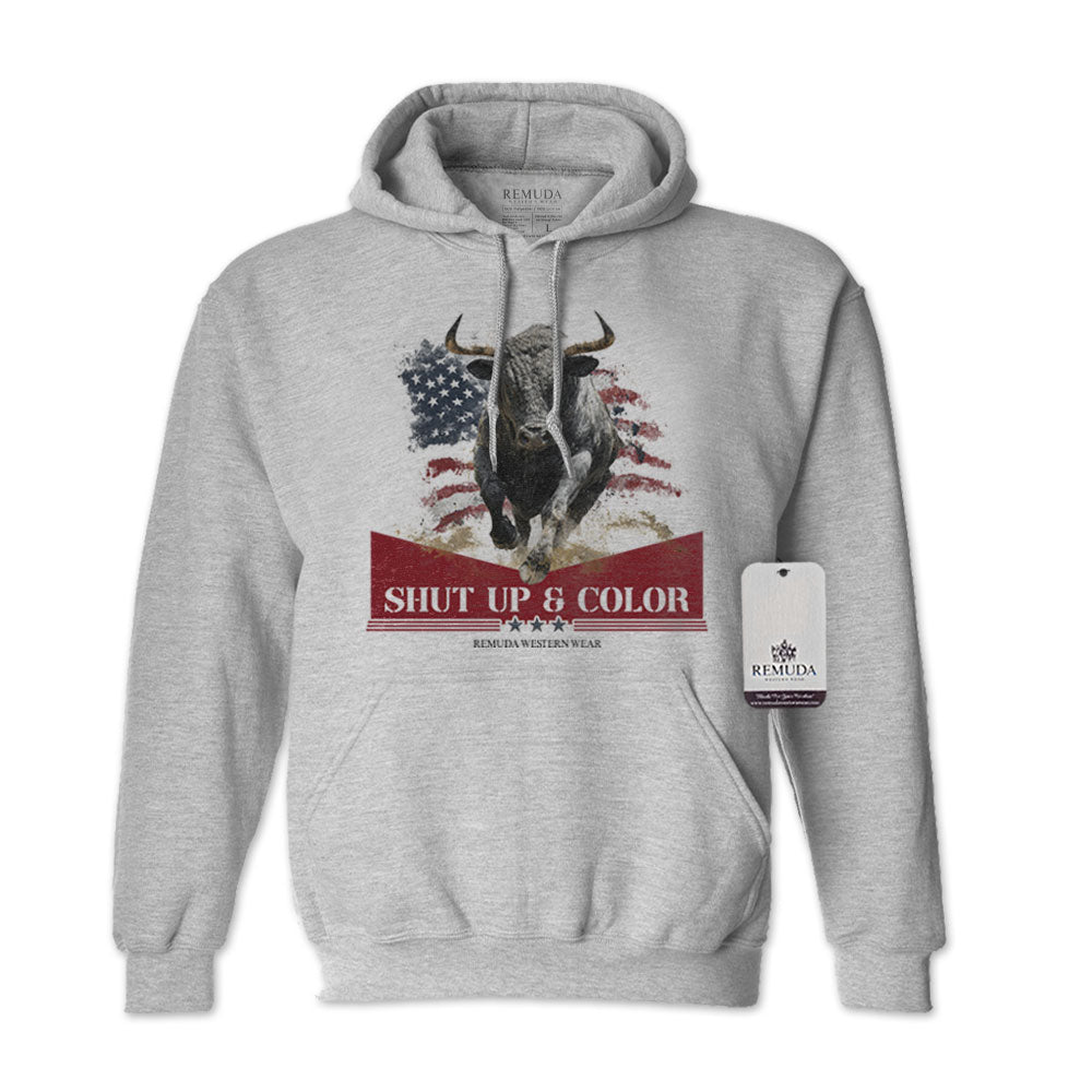 Shut Up & Color Patriotic Adult Unisex Western Hoodie Sport Gray