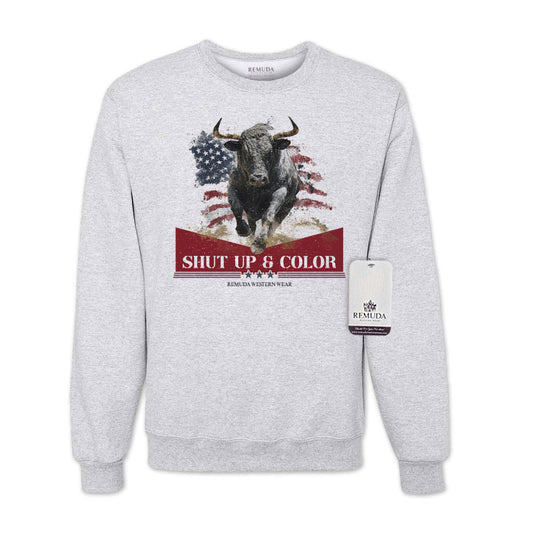 Shut Up & Color Patriotic Adult Unisex Western Sweatshirt Ash
