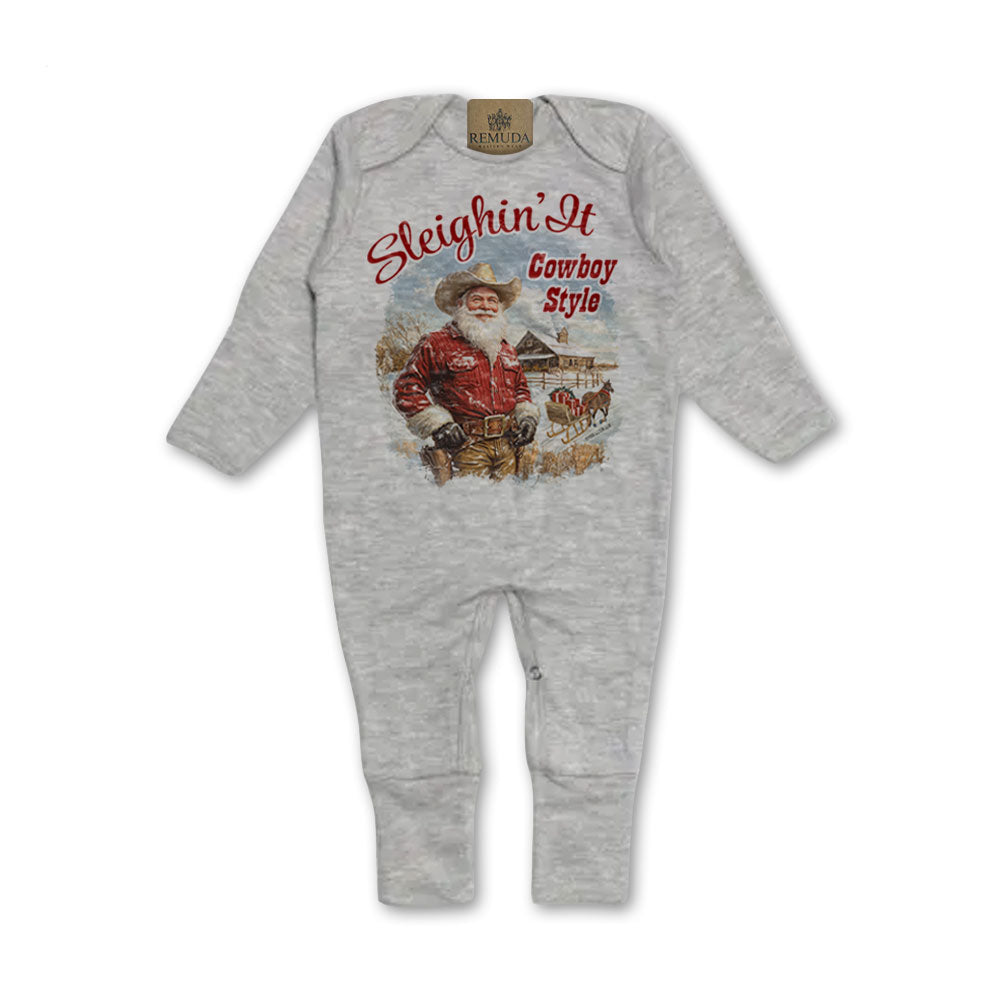 Sleighin It Cowboy Style Infant Western Santa Sleepwear Gray