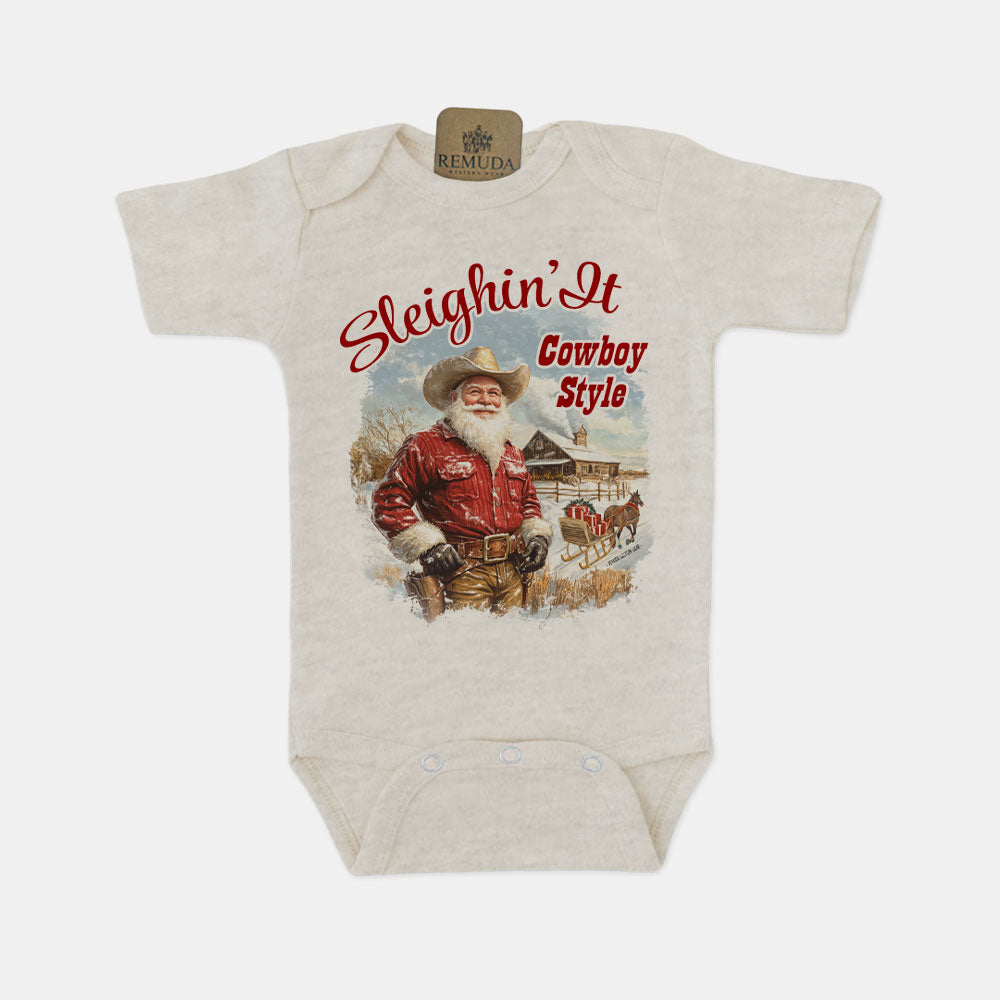 Sleighin It Cowboy Style - Infant Western Santa One Piece Romper