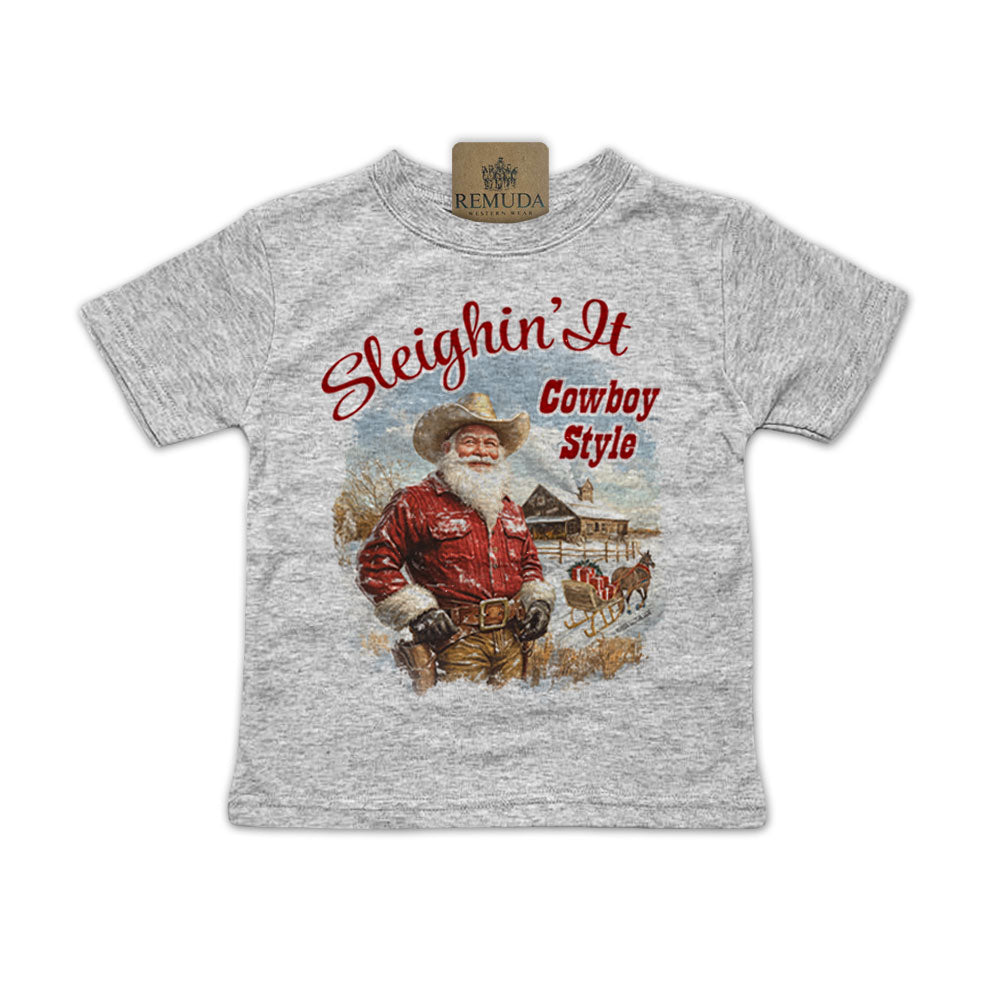 Sleighin It Cowboy Style - Infant Western Santa Tee