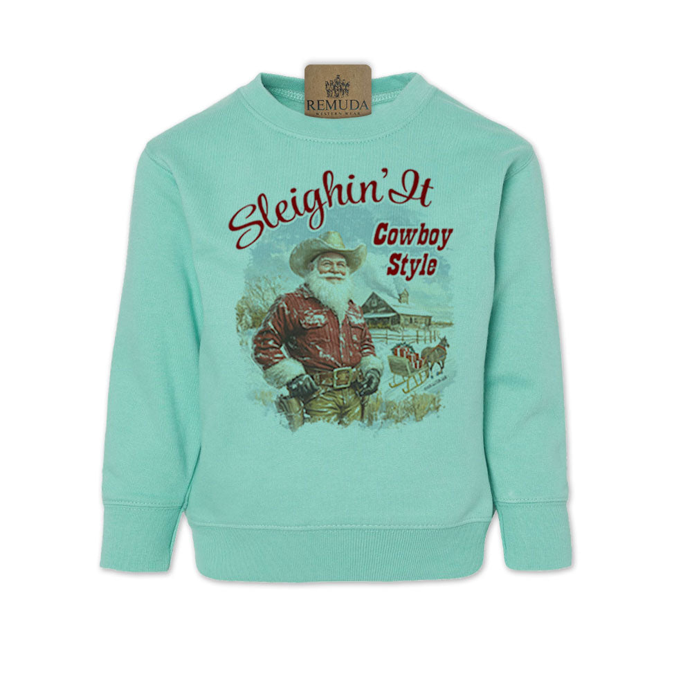 Sleighin It Cowboy Style - Toddler Western Santa Sweatshirt