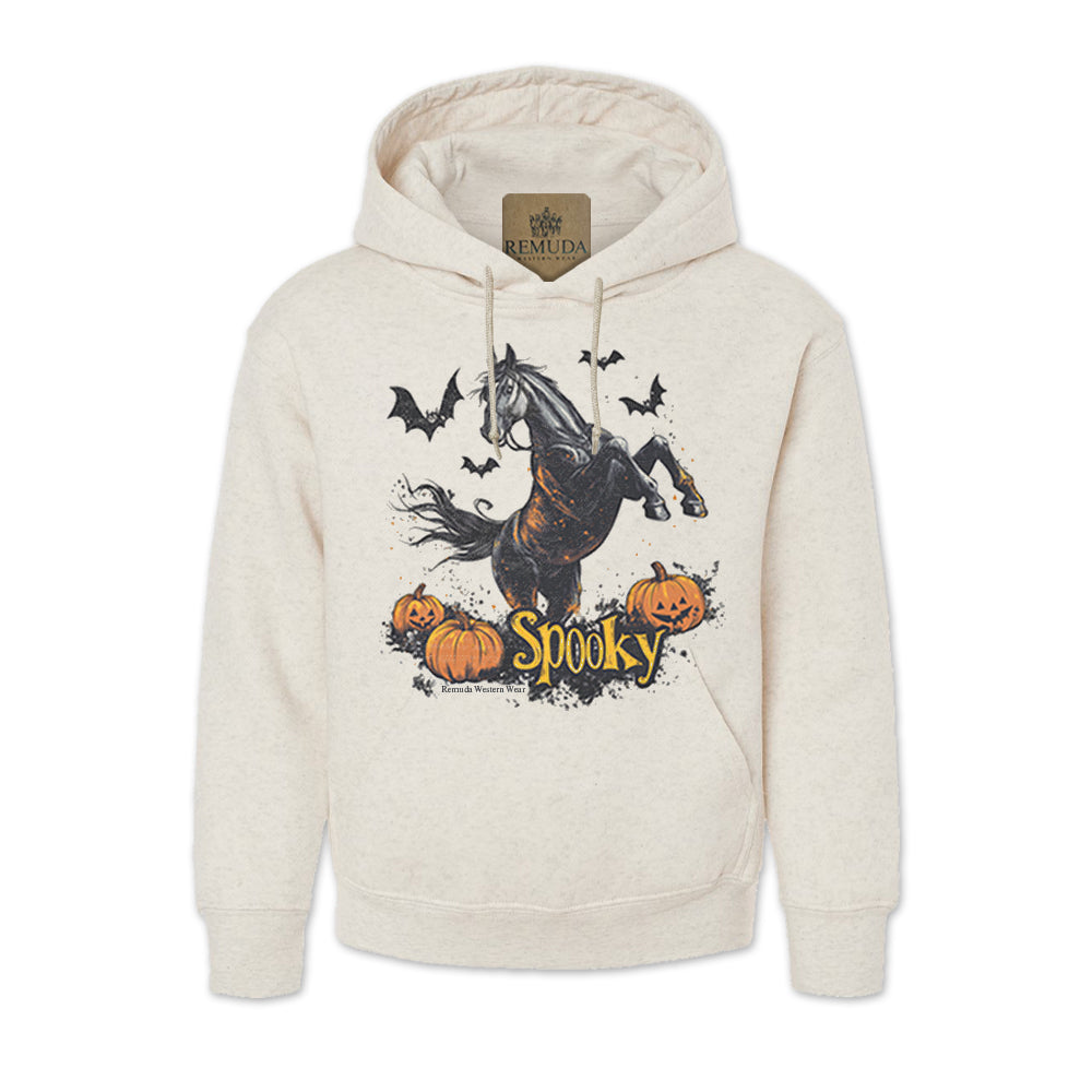 Spooky halloween horse adult hoodie in oatmeal