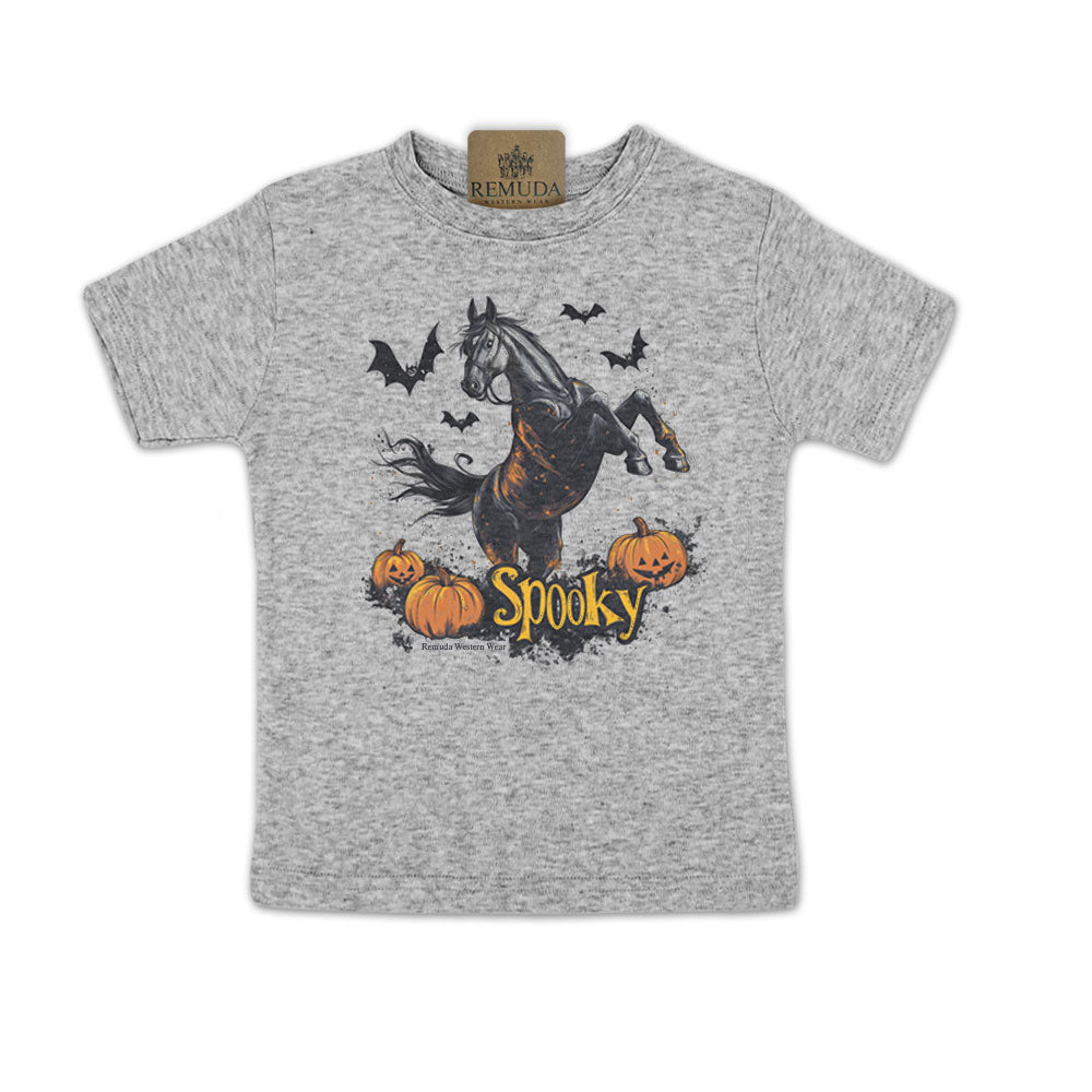 Spooky halloween horse toddler tee in heather grey color