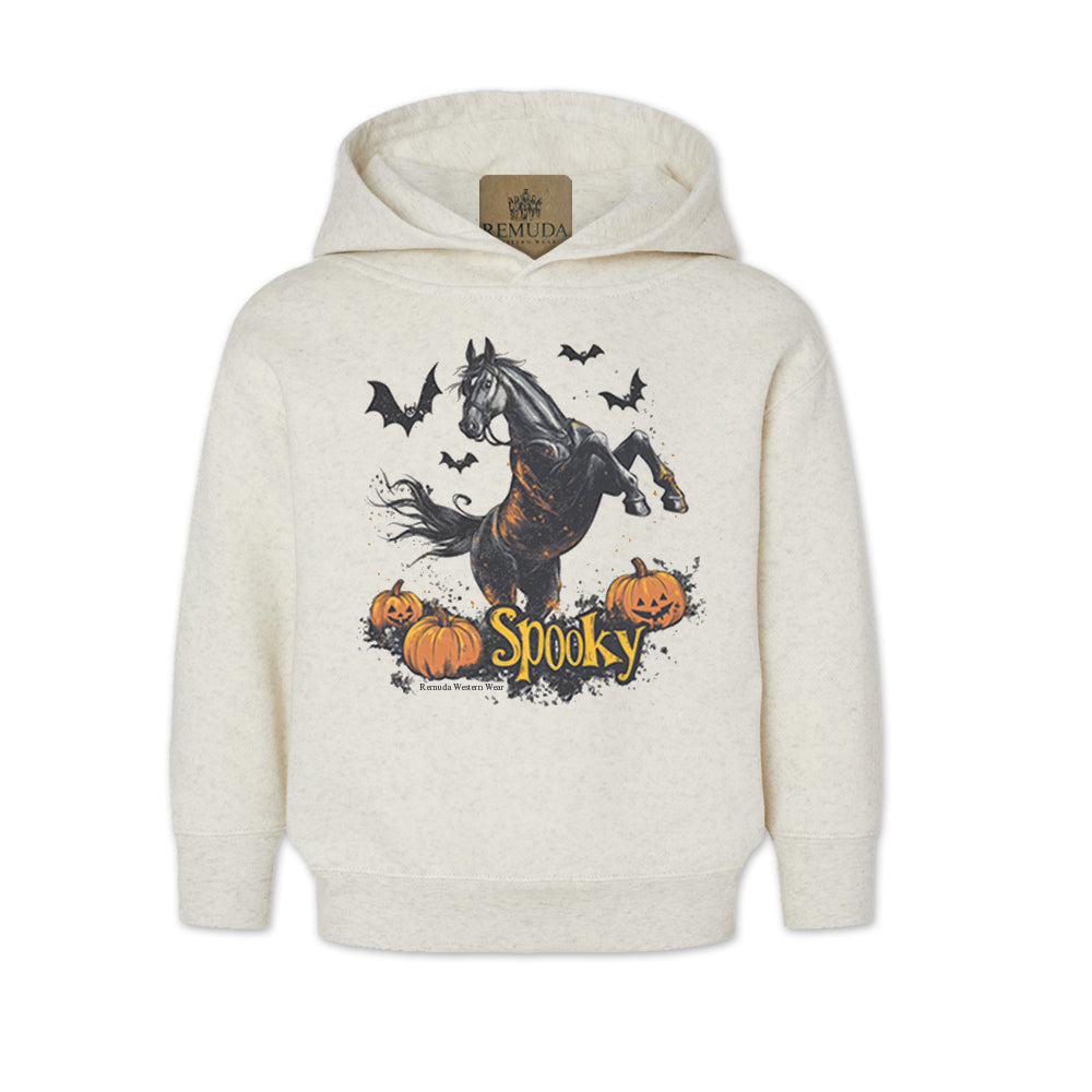 Spooky Horse Halloween western toddler hoodie in oatmeal color
