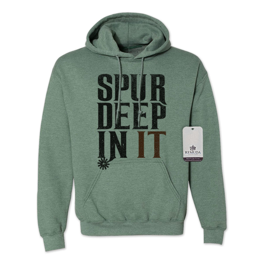 Spur Deep In It Adult Unisex Western Hoodie Heather Dark Green