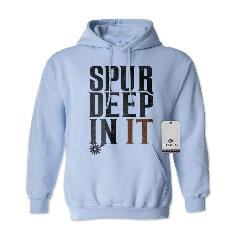 Spur Deep In It Adult Unisex Western Hoodie Light Blue