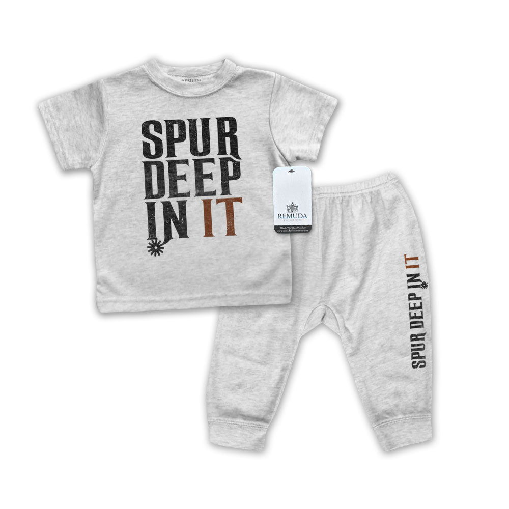 Spur Deep In It Infant Western 2-Piece Sleepwear Pajamas Gray
