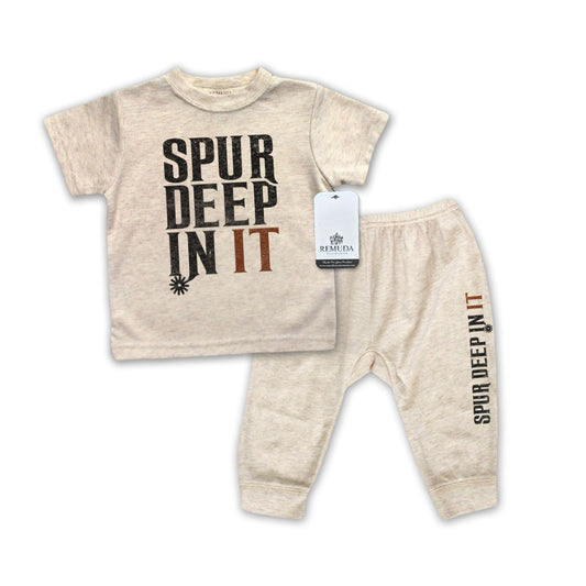 Spur Deep In It Infant Western 2-Piece Sleepwear Pajamas Oatmeal
