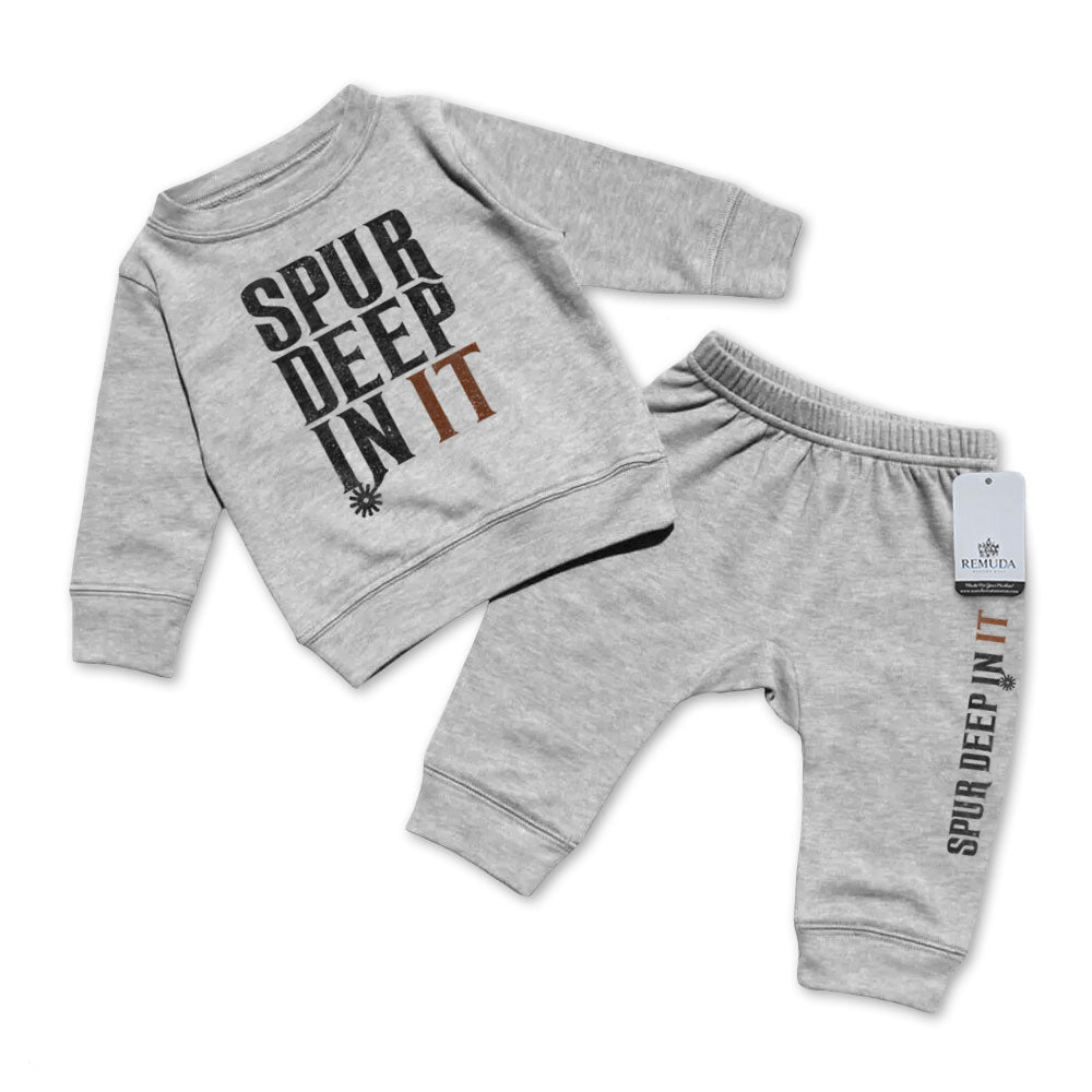 Spur Deep In It Infant Western 2 Piece Sweatsuit Gray