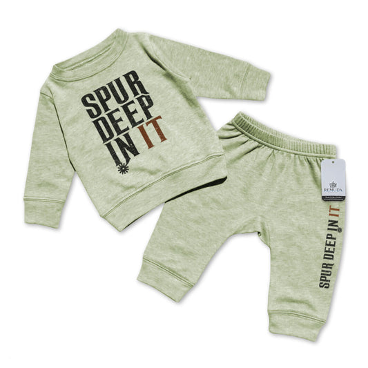 Spur Deep In It Infant Western 2 Piece Sweatsuit Heather Sage Green