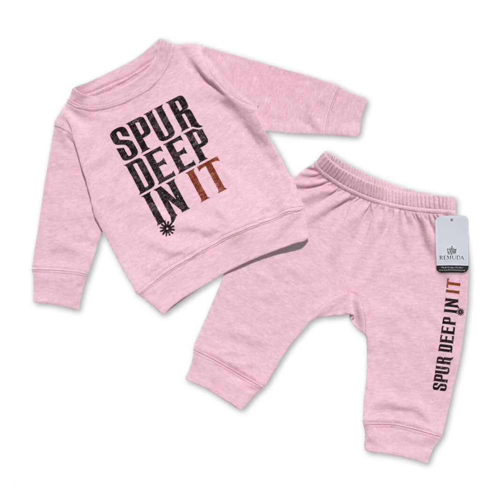 Spur Deep In It Infant Western 2 Piece Sweatsuit Pink