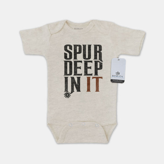Spur Deep In It Infant One Piece Short Sleeve Western Romper Oatmeal