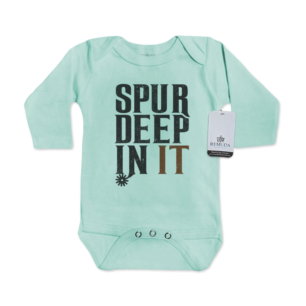 Spur Deep In It Infant One Piece Long Sleeve Western Romper Turquoise