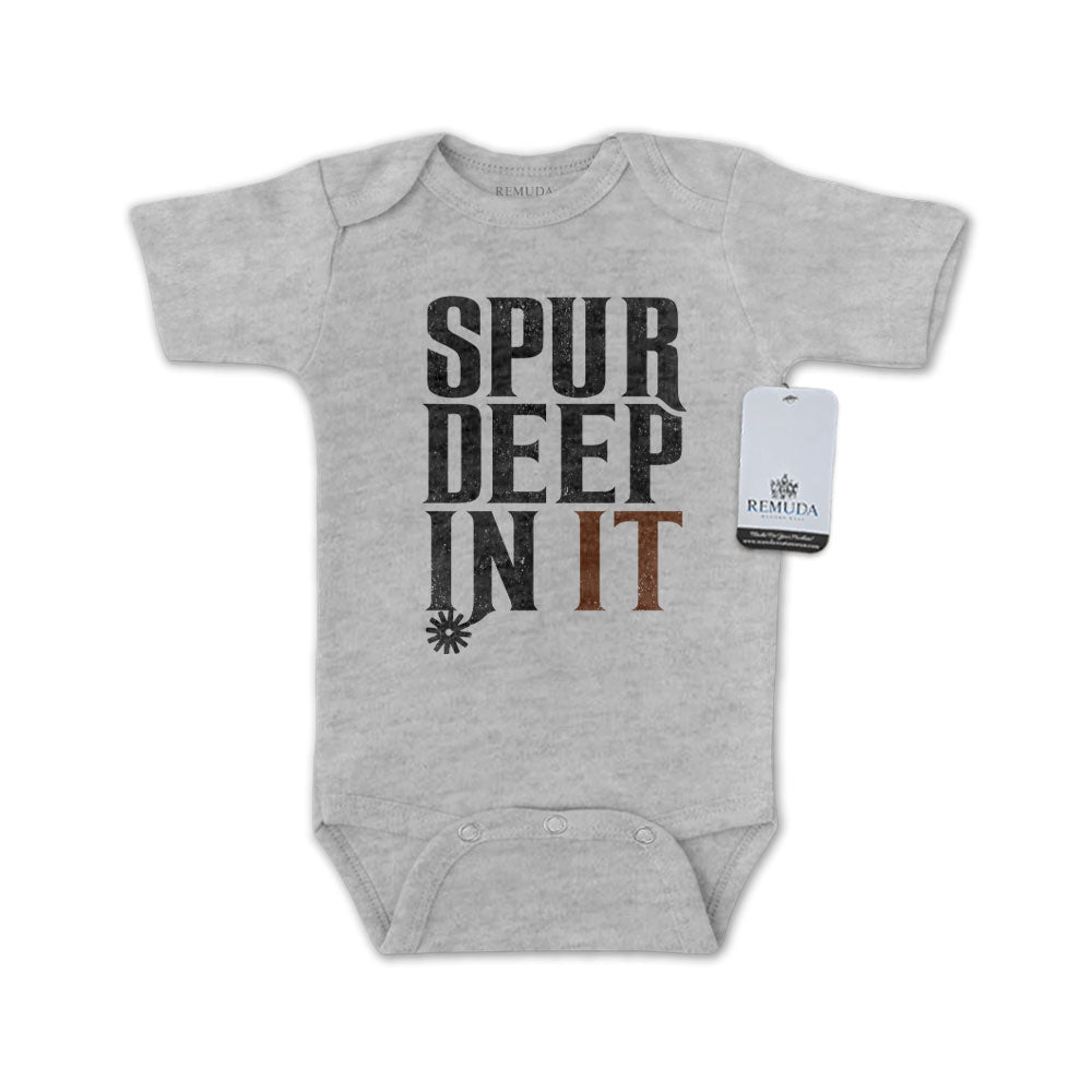 Spur Deep In It Infant One Piece Short Sleeve Western Romper Gray