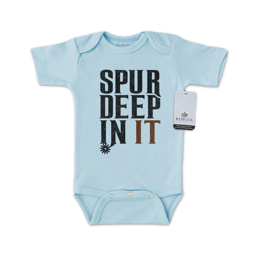 Spur Deep In It Infant One Piece Short Sleeve Western Romper Light Blue