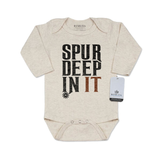 Spur Deep In It Infant One Piece Long Sleeve Western Romper Oatmeal
