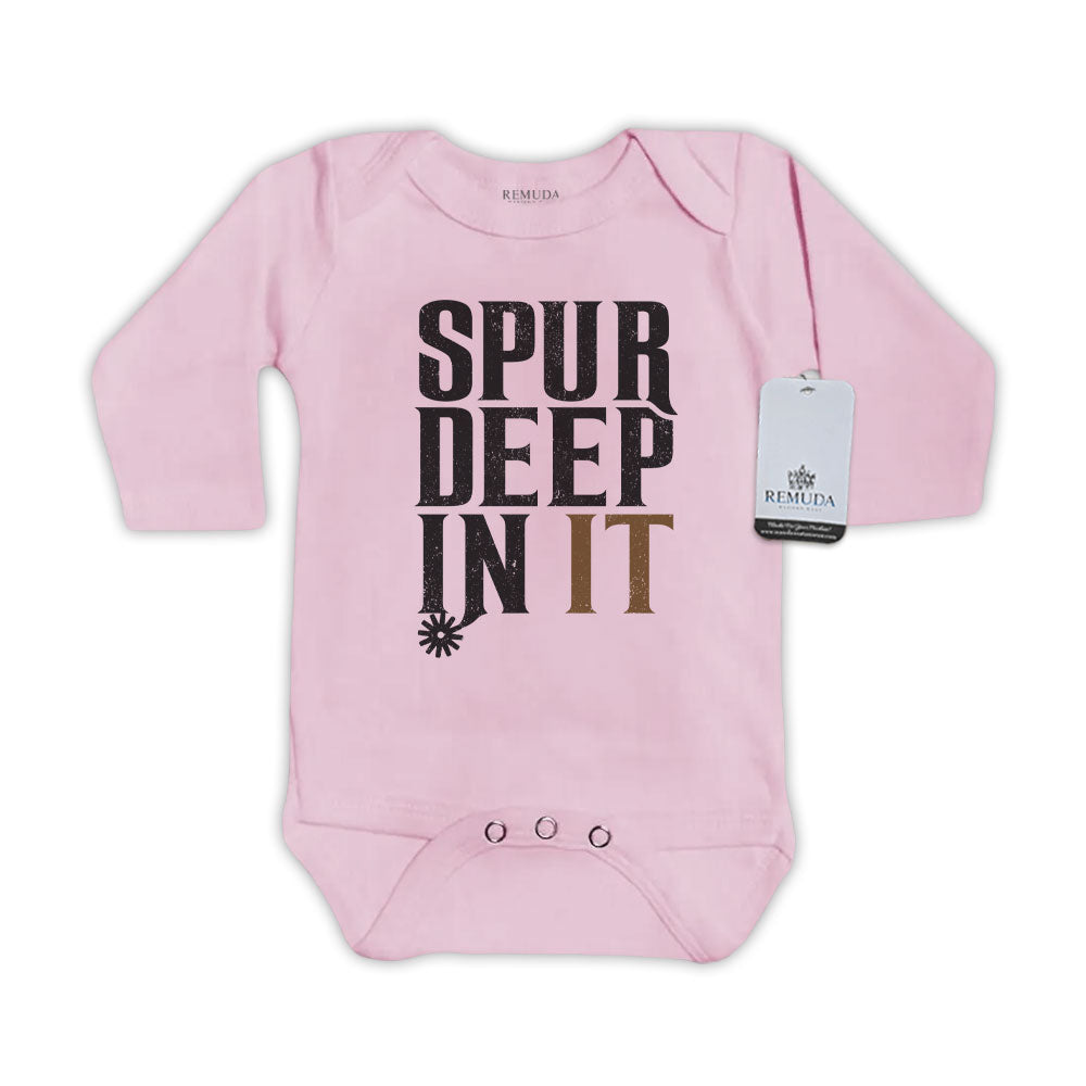 Spur Deep In It Infant One Piece Long Sleeve Western Romper Pink