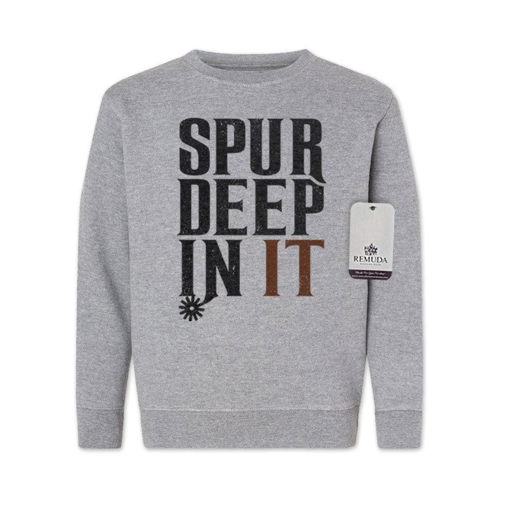Spur Deep In It Western Youth Sweatshirt Gray