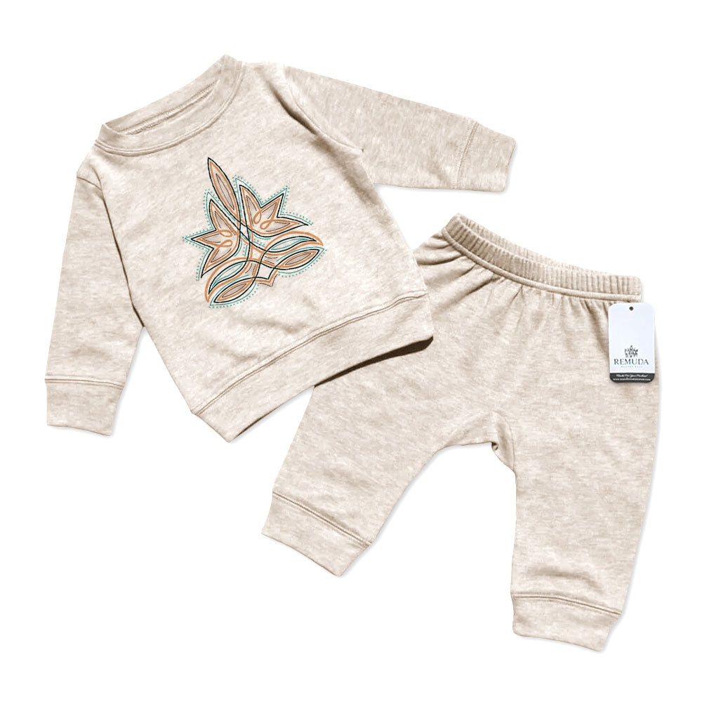 Western Boot Stitch Infant Western 2 Piece Sweatsuit Oatmeal