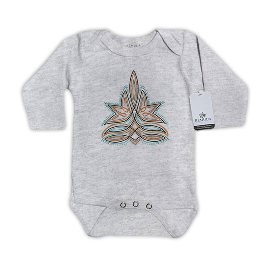 Western Boot Stitch Infant Long Sleeve One Piece Western Romper Gray