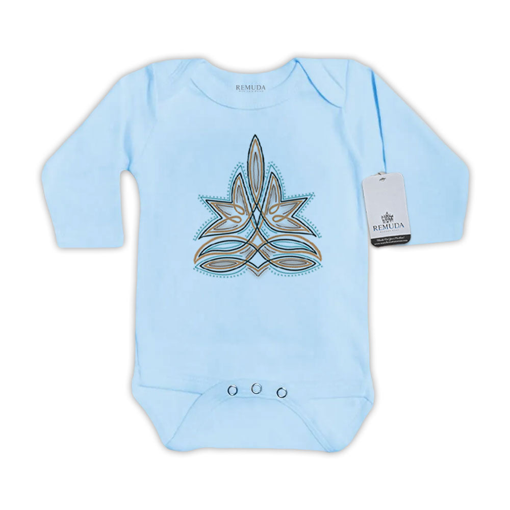 Western Boot Stitch Infant Long Sleeve One Piece Western Romper Light Blue