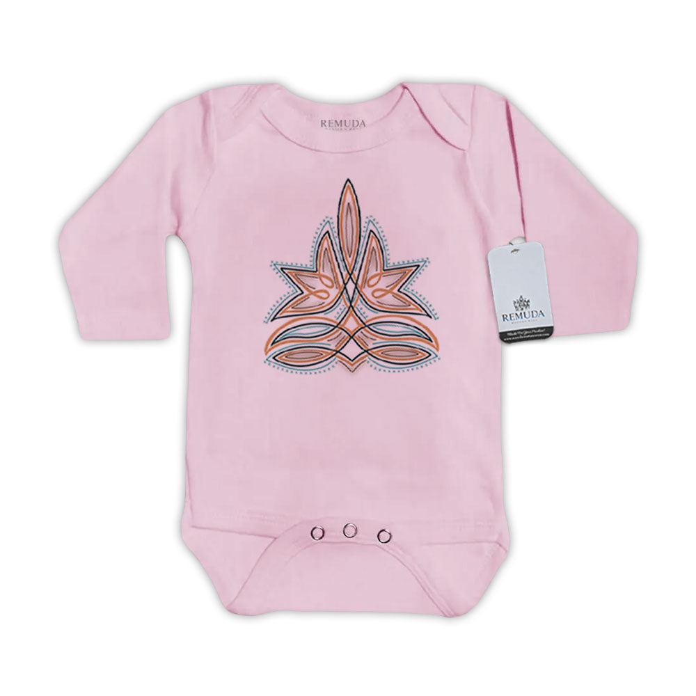 Western Boot Stitch Infant Long Sleeve One Piece Western Romper Pink