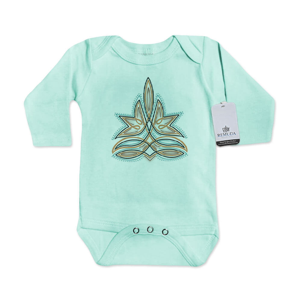 Western Boot Stitch Infant Long Sleeve One Piece Western Romper Turquoise