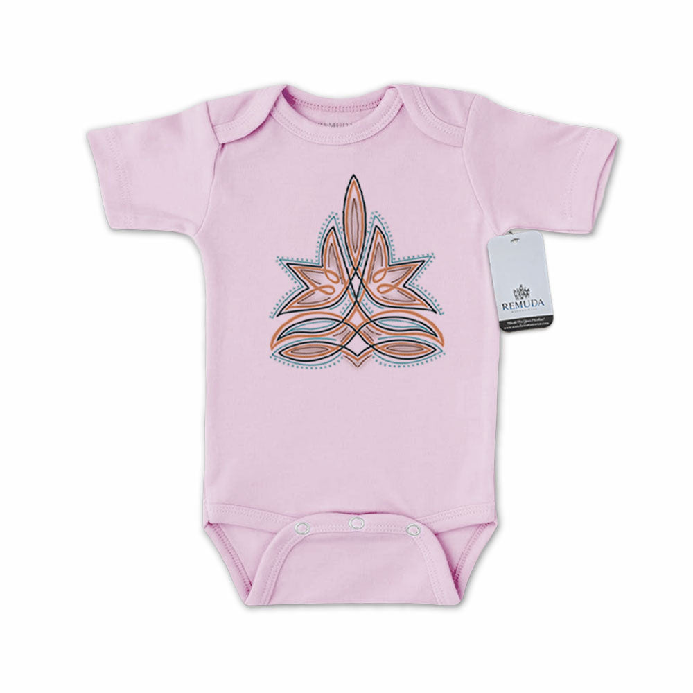 Western Boot Stitch Infant Short Sleeve One Piece Western Romper Pink