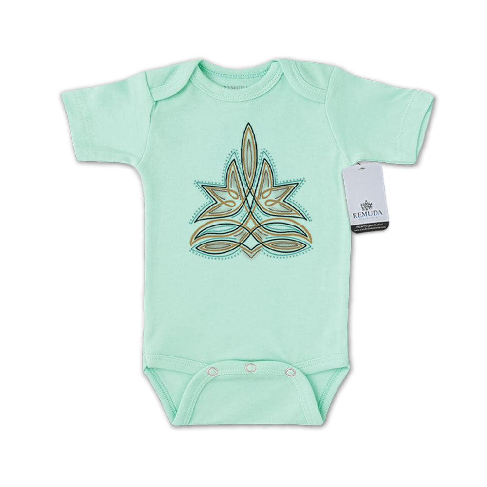 Western Boot Stitch Infant Short Sleeve One Piece Western Romper Turquoise