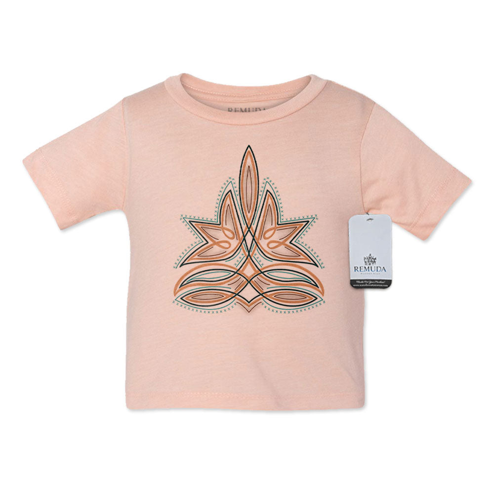 Western Boot Stitch Infant Kids Tee T-Shirt Peach