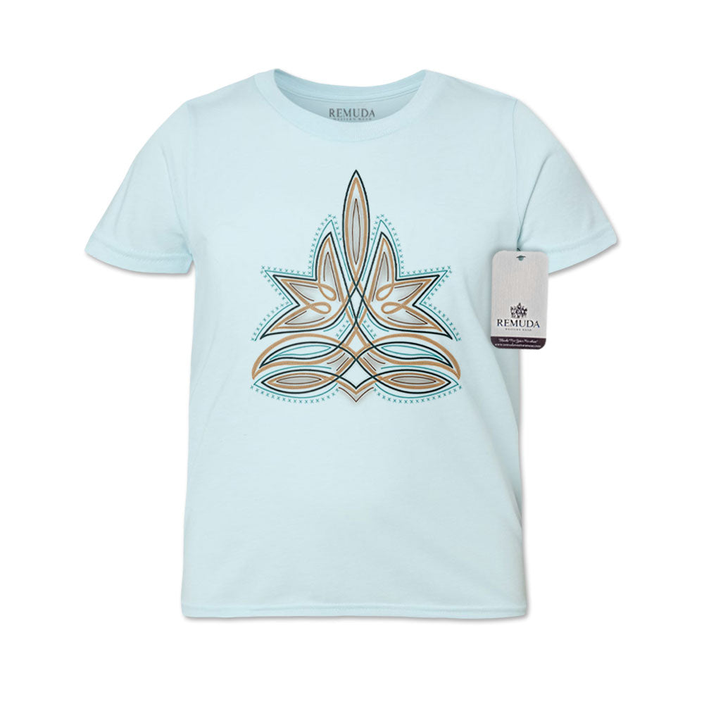 Western Boot Stitch Youth Western Kids Tee T-Shirt Light-Blue