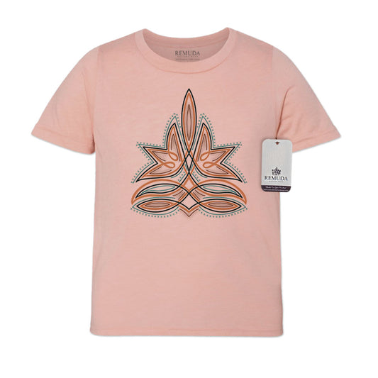 Western Boot Stitch Youth Western Kids Tee T-Shirt Peach