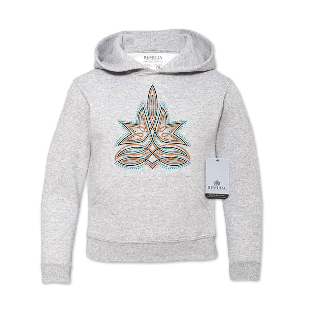 Western Boot Stitch Youth Kids Western Pullover Hoodie Ash Gray