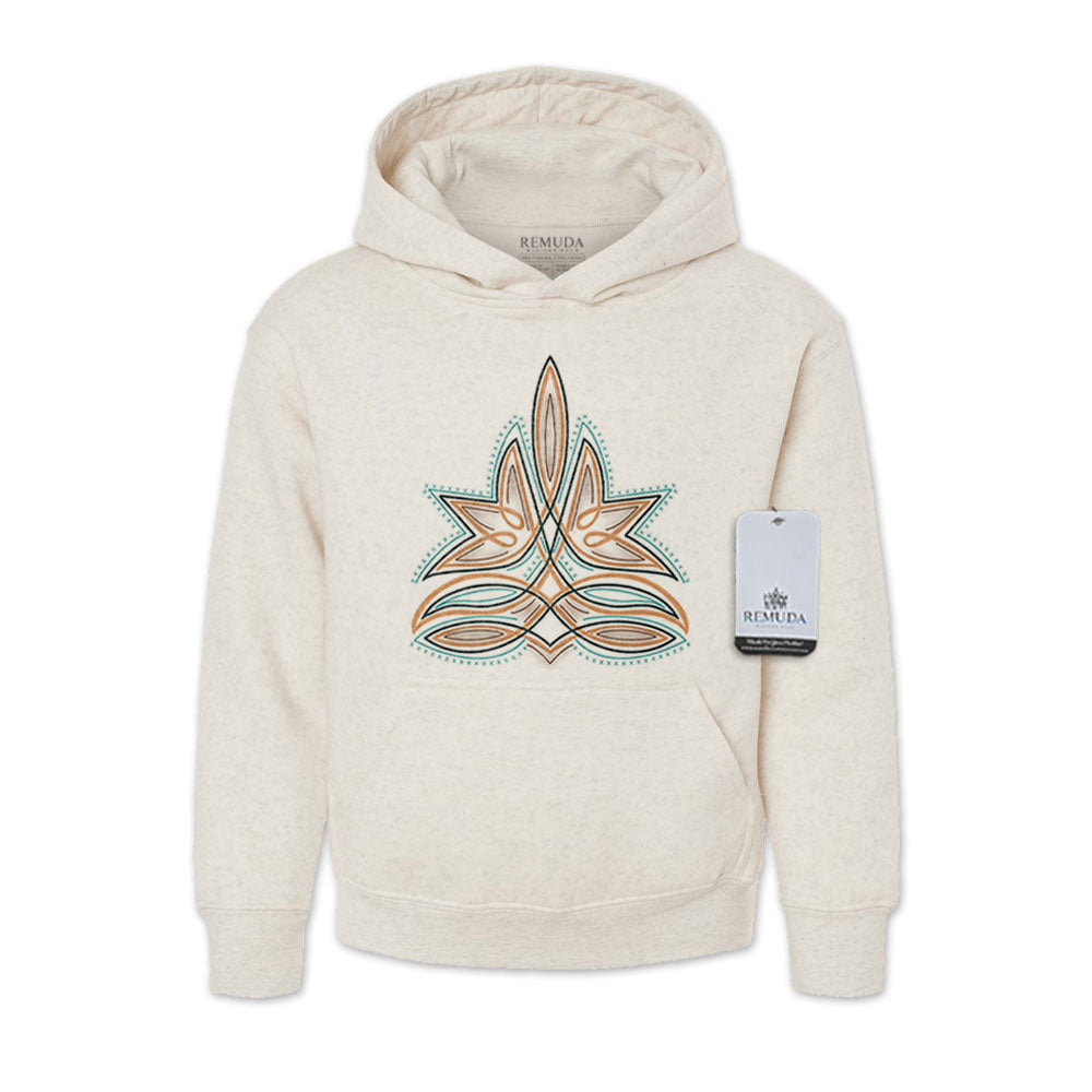 Western Boot Stitch Youth Kids Western Pullover Hoodie Oatmeal